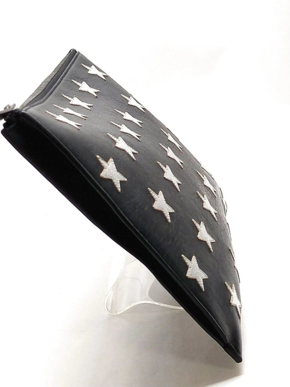 Authentic Saint Laurent Stars Clutch Black Leather Zip Pouch YSL Designer Bag - Picture 5 of 16